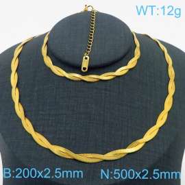 Stainless Steel Braided Herringbone Necklace for Women Gold