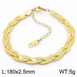 180x2.5mm Stainless Steel Braided Herringbone Necklace for Women Gold