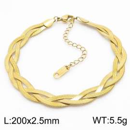 200x2.5mm Stainless Steel Braided Herringbone Necklace for Women Gold