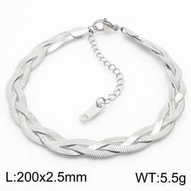 200x2.5mm Stainless Steel Braided Herringbone Necklace for Women Silver