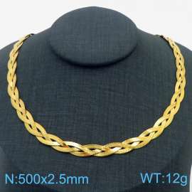 500x2.5mm Stainless Steel Braided Herringbone Necklace for Women Gold