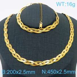 Stainless Steel Braided Herringbone Necklace Set for Women Gold