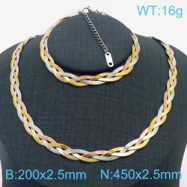 Stainless Steel Braided Herringbone Necklace Set for Women