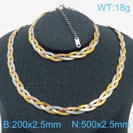 Stainless Steel Braided Herringbone Necklace Set for Women