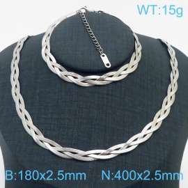 Stainless Steel Braided Herringbone Necklace Set for Women Silver