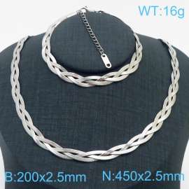 Stainless Steel Braided Herringbone Necklace Set for Women Silver