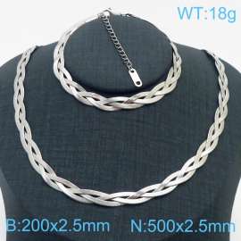 Stainless Steel Braided Herringbone Necklace Set for Women Silver