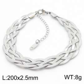200x2.5mm Stainless Steel Braided Herringbone Necklace for Women Silver