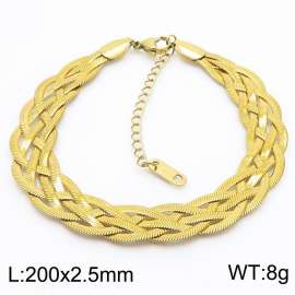 200x2.5mm Stainless Steel Braided Herringbone Necklace for Women Gold