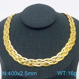 400x2.5mm Stainless Steel Braided Herringbone Necklace for Women Gold