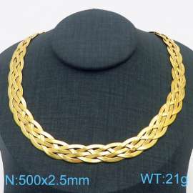 500x2.5mm Stainless Steel Braided Herringbone Necklace for Women Gold