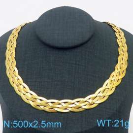 500x2.5mm Stainless Steel Braided Herringbone Necklace for Women Gold