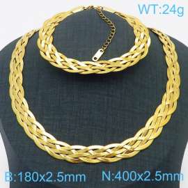 Stainless Steel Braided Herringbone Necklace Set for Women Gold