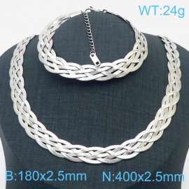 Stainless Steel Braided Herringbone Necklace Set for Women Silver