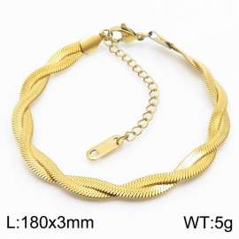 180x3mm Stainless Steel Braided Herringbone Necklace for Women Gold