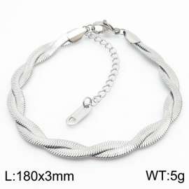 180x3mm Stainless Steel Braided Herringbone Necklace for Women Silver