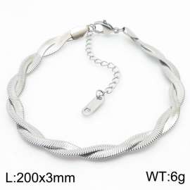 200x3mm Stainless Steel Braided Herringbone Necklace for Women Silver