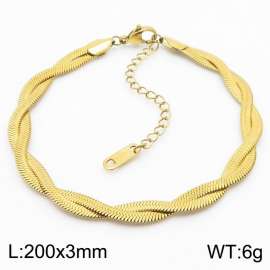 200x3mm Stainless Steel Braided Herringbone Necklace for Women Gold