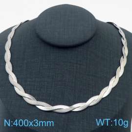 400x3mm Stainless Steel Braided Herringbone Necklace for Women Silver