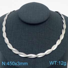 450x3mm Stainless Steel Braided Herringbone Necklace for Women Silver