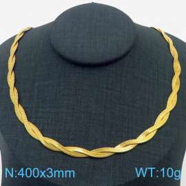 400x3mm Stainless Steel Braided Herringbone Necklace for Women Gold