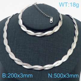 Stainless Steel Braided Herringbone Necklace Set for Women Silver