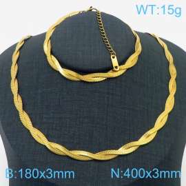 Stainless Steel Braided Herringbone Necklace Set for Women Gold