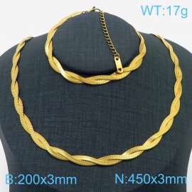 Stainless Steel Braided Herringbone Necklace Set for Women Gold