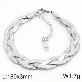 180x3mm Stainless Steel Braided Herringbone Necklace for Women Silver