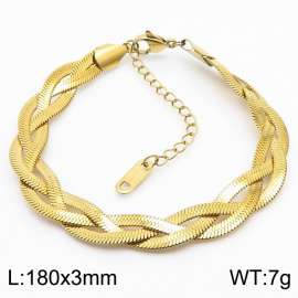 180x3mm Stainless Steel Braided Herringbone Necklace for Women Gold