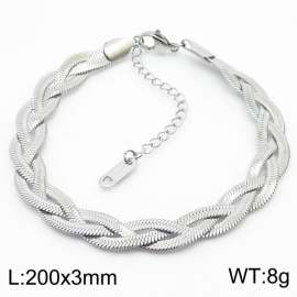 200x3mm Stainless Steel Braided Herringbone Necklace for Women Silver