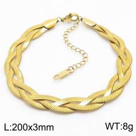 200x3mm Stainless Steel Braided Herringbone Necklace for Women Gold
