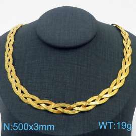 500x3mm Stainless Steel Braided Herringbone Necklace for Women Gold