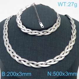 Stainless Steel Braided Herringbone Necklace Set for Women Silver