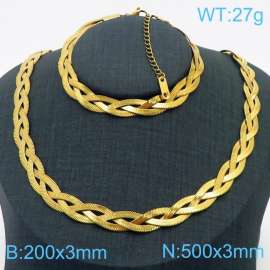 Stainless Steel Braided Herringbone Necklace Set for Women Gold