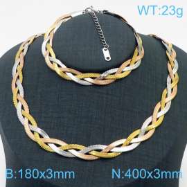 Stainless Steel Braided Herringbone Necklace Set for Women