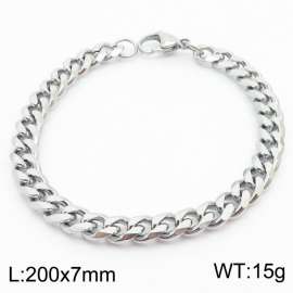 7mm Fashion Titanium Steel Silver Men's Cuban Bracelet