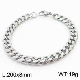 8mm Fashion Titanium Steel Silver Men's Cuban Bracelet