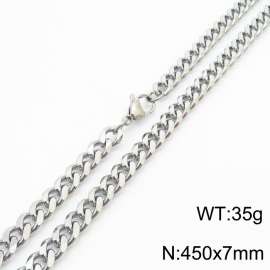 7mm 45cm stylish and minimalist stainless steel silvery Cuban chain necklace