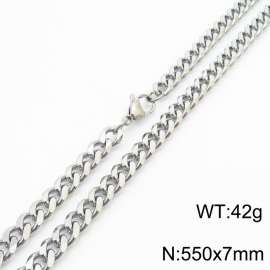 7mm 55cm stylish and minimalist stainless steel silvery Cuban chain necklace