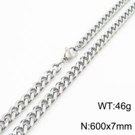 7mm 60cm stylish and minimalist stainless steel silvery Cuban chain necklace