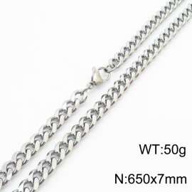 7mm 65cm stylish and minimalist stainless steel silvery Cuban chain necklace