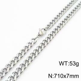7mm 71cm stylish and minimalist stainless steel silvery Cuban chain necklace