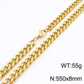8mm 55cm stylish and minimalist stainless steel gold Cuban chain necklace