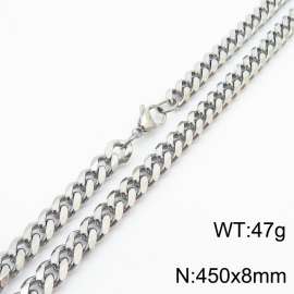 8mm 45cm stylish and minimalist stainless steel silvery Cuban chain necklace