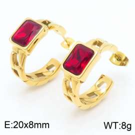Stainless Steel Red Stone Charm Earrings Gold Color