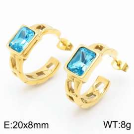 Stainless Steel Light Blue Stone Charm Earrings Gold Color