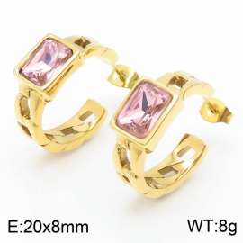 Stainless Steel Light Pink Stone Charm Earrings Gold Color