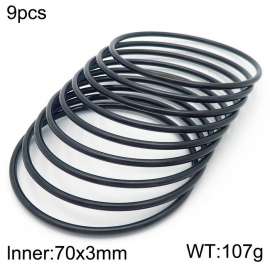 Wholesale 70x3mm Black Plated 9 Bangles Set Jewelry Stainless Steel Single Circle Bangles