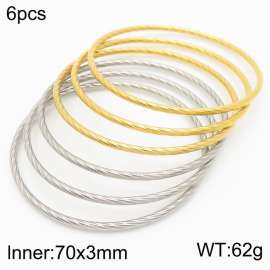 Classic 70x3mm Gold And Silver 6pcs Bangles Set Stainless Steel Twist Circle Bangle Jewelry